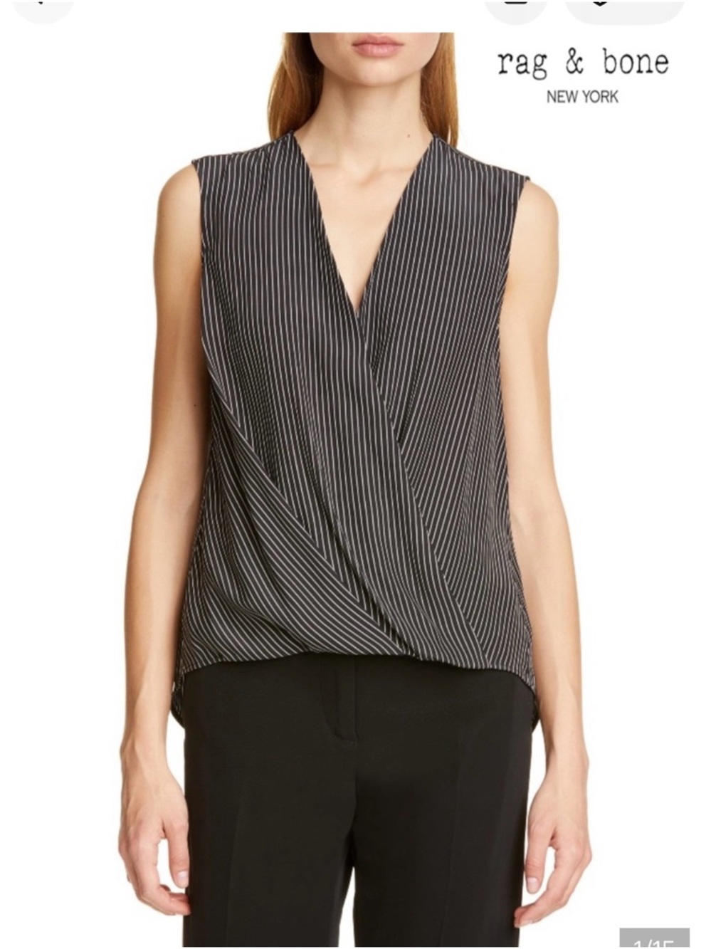 rag & bone Black and White Sleeveless Victor Wrap Top